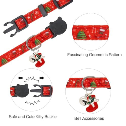 Christmas Cat Collar, Cotton 2 Pack Cat Collar with Bells, Breakaway Collars for Girl Boy Kittens, Christmas - color: Christmas