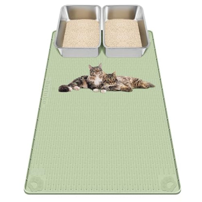 Kalolary Cat Litter Mats, 40" x 28" Extra Large Silicone Cat Mat for Litter Box, Easy to Clean Kitty Litter Trapping Mat, Soft on Kitty Paws, Waterproof, Urine-Proof Kittys Litter Mats for Floor,Green - color: Green: 101x71cm