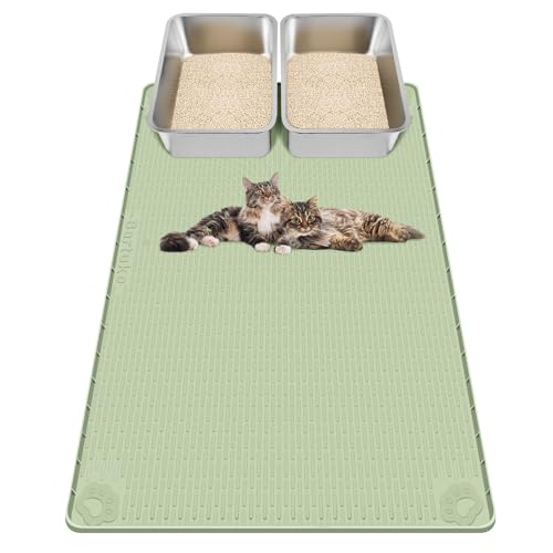 Kalolary Cat Litter Mats, 40" x 28" Extra Large Silicone Cat Mat for Litter Box, Easy to Clean Kitty Litter Trapping Mat, Soft on Kitty Paws, Waterproof, Urine-Proof Kittys Litter Mats for Floor,Green - color: Green: 101x71cm