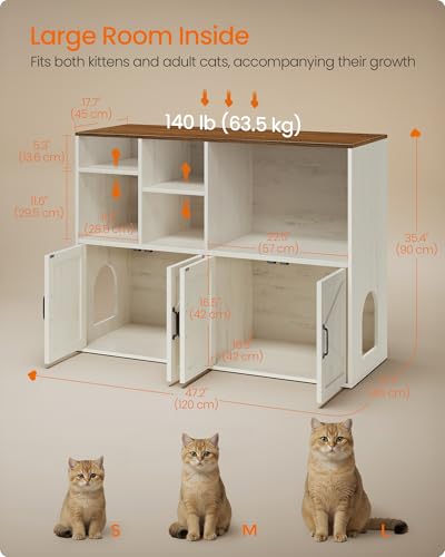 Feandrea Litter Box Enclosure for 2 Cats, Hidden Litter Box Furniture with Storage Cabinet, Double Room, Farmhouse Indoor Cat House Washroom, Honey Brown and Rustic White UPCL032WJ03 - color: Honey Brown + Rustic White, style: Farmhouse
