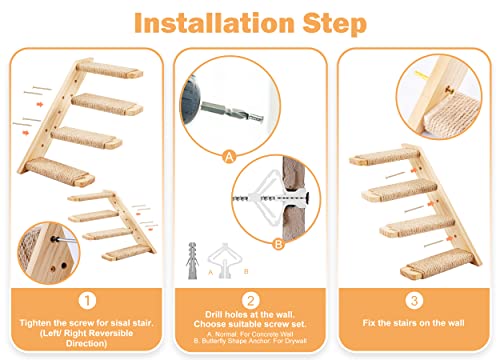 Cat Wall Climbing Shelf, 2 pcs Cat Wall Climber, 4 Step Climbing Stairs, Wall-Mounted Ladder with Sisal Scratching Rope, Perfect Wall Furniture for Perching (CatStairs2P4Steps) - color: 2 Pack 4 Steps