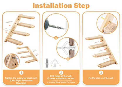Wall Cat Tree for Climbing, 1PC Four-Step Cats Climber Shelf with Jute Scratcher Rope, Space-Saving Cat Shelf for Scratching & Resting - color: 1 Pack 4 Steps