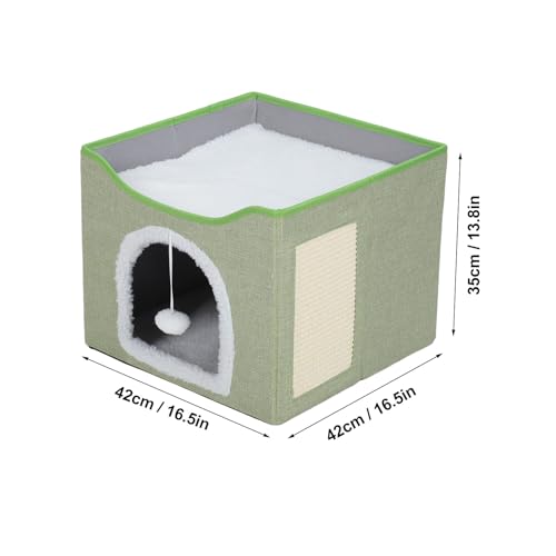 Foldable Cat House, 2 Layer Collapsible Kitten House Multifunctional Cat Cave Bed Soft Cat Scratcher House, Cat Bed Cave Cat Cubes Cat Hideaway for Indoor Cats(Light Green) - color: Light Green