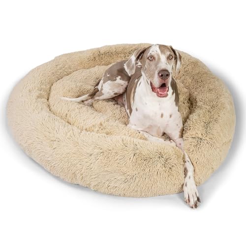 Best Friends by Sheri The Original Calming Donut Dog Bed – Washable Plush Pet Bed for XXL Breeds up to 210 lbs, Shag Faux Fur, Taupe, XXL (54" x 54") - color: Taupe Shag, size: XX-Large