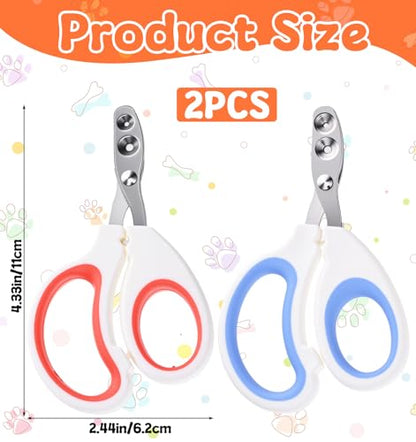 2 Pcs Cat Nail Clipper, Cat Claw Clippers with Guard for Cats Bearded Dragon Animal Claws Trimmer Ideal for Bearded Dragon Cats Rabbit, Non-slip Handle & Stainless Steel Blades, Safe & Easy to Use