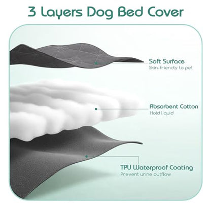 Waterproof Dog Bed Cover Replacement Washable 2 Pack, Soft & Noiseless Quilted Fitted Sheet with Elastic Band, Easy to Clean Dog Bed Sheets Pet Bed Liner for Dog/Cat - 35x44 Inch, Grey, Cover Only - size: 35"x44"- 2pack