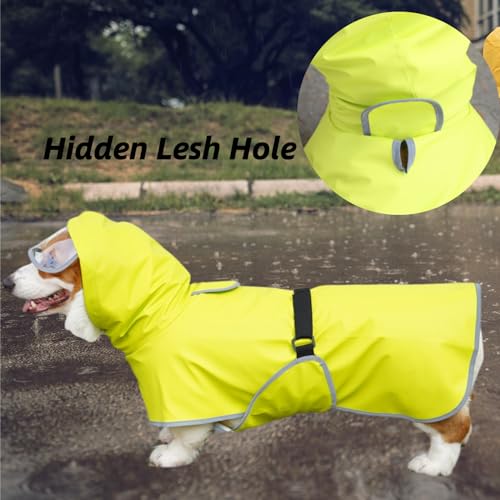 Dog Rain Jacket with Hood for Medium Large Dog,Waterproof Dog Raincoat with Reflective Strip， Adjustable Belly Strap Protection, Lightweight Poncho (Medium, Light Green) - color: Light Green, size: Medium