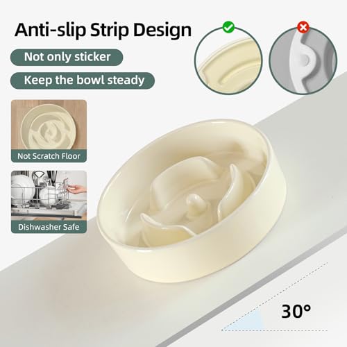 Havniva 6.1” Raised Slow Feeder Dog Bowls, 0.9 Cups Ceramic Dog Bowl Slow Feeding for Small Breed, Elevated Puzzle Dog Food Bowl with Wooden Stand Non-Slip Anti-Gulping & Anti-Choking - color: 1 x Light Yellow+Stand-A, size: 6.1inch