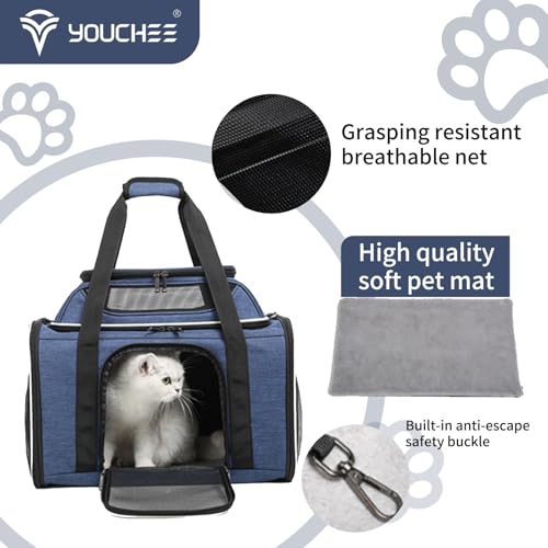 19" L x 12" W x 17" H Inches Cat, Dog Carrier for Pets Up to 25 Ibs, Washable，Soft Sided，Collapsible Travel Puppy Carrier. (Blue) - color: Blue