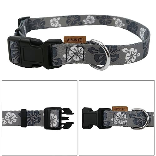 Dog Collar, Cute Floral Pattern, Soft and Adjustable Collar with Quick Release Buckle (XS (Neck 9-13", Width 3/8"), Hawaiian Grey) - color: Hawaiian Grey, size: XS (Neck 9-13", Width 3/8")