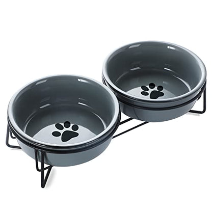 GDCZ Ceramics Raised Cat Bowls with Heighten Metal Stand,15 Ounces (Grey) - color: Grey