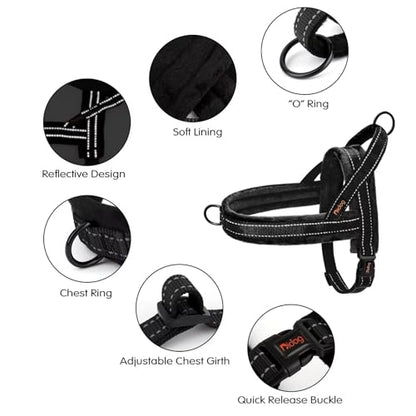 Didog Soft Flannel Padded Dog Vest Harness, No Pull/Quick Fit Reflective Dog Strap Harness, Easy for Training Walking (M:Chest 21-26", Black) - color: Black, size: M:chest 21-26"