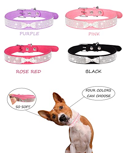 Dog Collar for Small Dogs, Adjustable Leather Suede Bling Dog Collars，Pink Dog Collar Cat Collar, Rhinestone Dog Collar (XS, purple4) - color: purple4, size: XS
