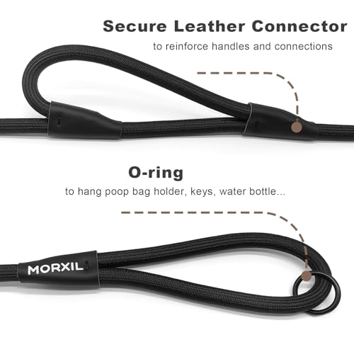 Rope Dog Leash with Two Handles, 6 Foot Heavy Duty Dog Leash with Aviation Aluminum Auto Locking Carabiner, Strong Nylon Pet Lead for Small, Medium, Large Dogs (Black, 6FT-Two Handle) - color: Black, size: 6 Foot Two Handle