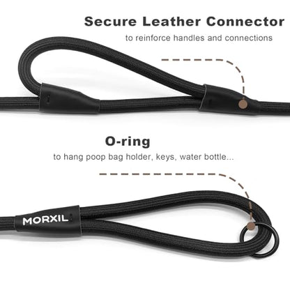 Rope Dog Leash with Two Handles, 6 Foot Heavy Duty Dog Leash with Aviation Aluminum Auto Locking Carabiner, Strong Nylon Pet Lead for Small, Medium, Large Dogs (Black, 6FT-Two Handle) - color: Black, size: 6 Foot Two Handle