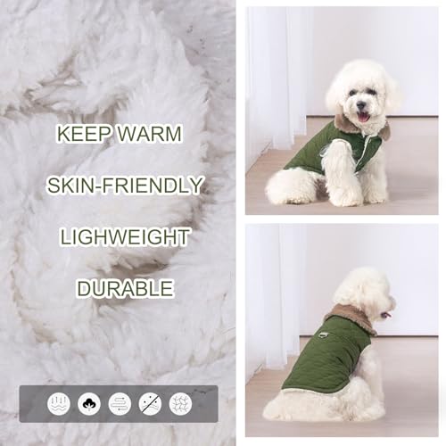 BEAUTYZOO Winter Dog Coat with Harness Built in, Warm Dog Puffer Jacket Vest Padded Fleece Cold Weather Coats Windproof Waterproof Snow Jackets Clothes for Small Medium Puppy, Green M - color: Army Green, size: M (Back: 15",Chest: 21")
