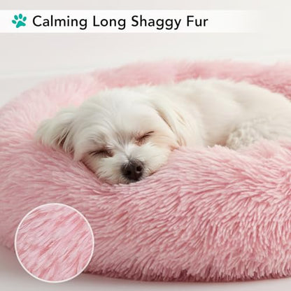 PetAmi Calming Dog Bed for Small & Medium Dogs and Cats, 30 Round Donut Dog Bed, Washable Fluffy Faux Fur Puppy & Cat Bed, Anti-Anxiety Plush Cuddler Pet Bed with Anti-Slip Bottom - Pink - color: Pink, size: Medium - 30"