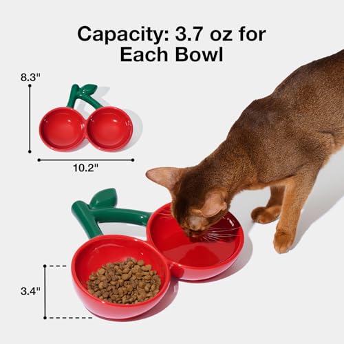 VETRESKA Ceramic Pet Bowl Tilted Design Pet Feeder for Food and Water Anti Vomit Cat Bowls for Indoor Cats Cute Cherry Cat Bowl Dishwasher Safe - color: Cherry Bowl