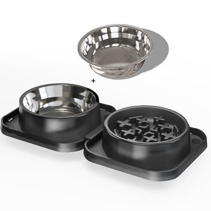 Set of 2 Stainless Steel Dog Food and Water Bowl with Puzzle Dish, Freely Combinable Feeding Set for Dogs Cats, Spill Proof Neater Dog Bowls, Pet Feeder Bowl for Puppy Small Breeds - size: 2-Pack