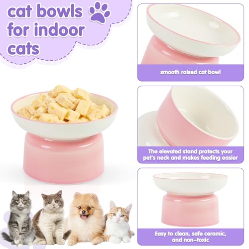 Cat Food Bowl, Ceramic Cat Bowls, Anti Whisker Fatigue Cats Bowl Set,Shallow Wide Kitten Plates for Food and Water (FenBai) - color: FenBai