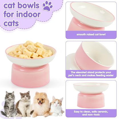 Cat Food Bowl, Ceramic Cat Bowls, Anti Whisker Fatigue Cats Bowl Set,Shallow Wide Kitten Plates for Food and Water (FenBai) - color: FenBai