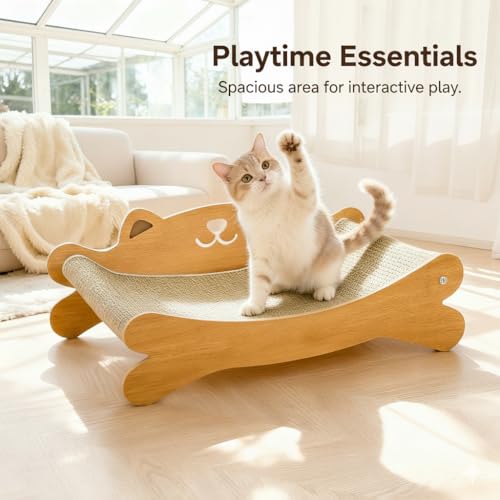 Cat Scratcher Bed for Indoor Cats - Summer Cool Hammock, 23.2″ Large Scratching Lounge with 40 lbs Weight Capacity, Wooden Modern Cat Scratching Post & Pad Furniture - size: Medium -3