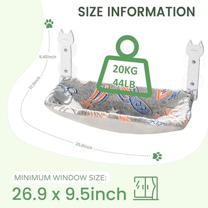 HiPetpy 2 Pack Cat Window Perch, Glow in The Dark Foldable Cat Hammock with Sunken Design & Removable Soft Cover, Breathable Cordless Window Bed for Resting Indoor Kitten (Shallow Perch, 2 Pack - L) - size: 2 Pack - L