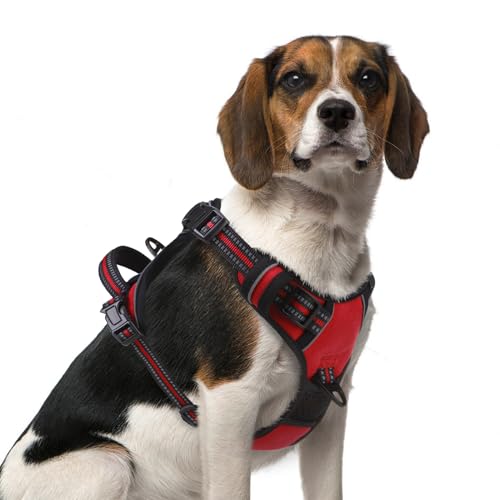 PUPTECK No Pull Dog Harness Medium Sized, Adjustable Reflective Dog Harness with Handle Easy Control, Comfortable Soft Padded Pet Vest Harness for Medium Dogs, Red M - color: Red, size: Medium