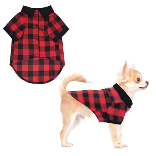 KOOLTAIL Christmas Dog Shirt, Red Buffalo Plaid Pet Shirts, Cute Dog Apparel Clothes Suitable for All Seasons, Comfortable Dogs T-Shirt for Small Medium Large Dogs Cats, Pet Outfit Costume, S - color: Red, size: Small