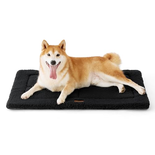 Bedsure Washable Dog Crate Bed for Large Dogs, Soft Foam Floor Pet Mat, Versatile Lightweight Pet Crate Pad for Cages - color: Black, size: 35x23 in