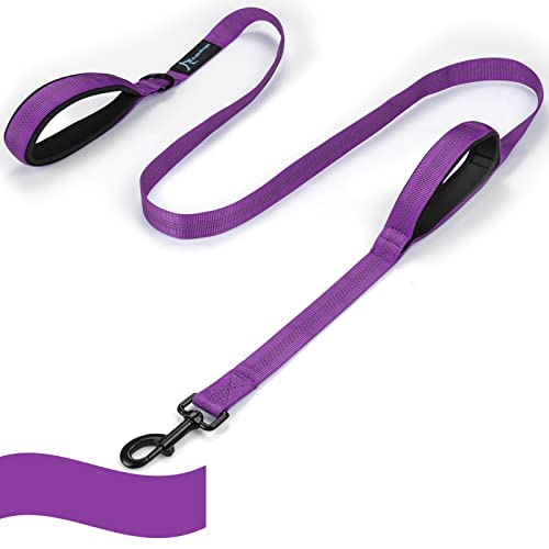 Dog Leash for Large Medium Dogs 6Ft x 1" Reflective Stitching Large Leash with 2 Traffic Padded Handles Dog Lead Rope Pet Leash for Running Walking Training (Purple 1 Pack) - color: Purple 1 Pack, size: 6 ft x 1 in