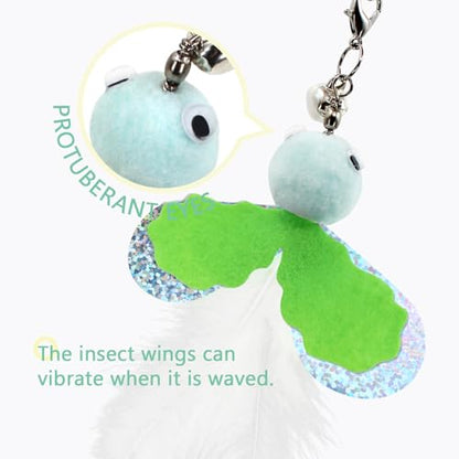 Cat Feather Toys Wand - 7 Pcs Interactive Cat Toys for Indoor Cats Kittens, Retractable Cat Wand with 6 Feather Teaser Refills with Bell, Cats Fishing Pole Toy, Green - color: Green