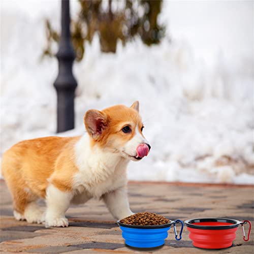 Collapsible Dog Bowl,2 Pack Portable and Foldable Pet Travel Bowls Collapsable Dog Water Feeding Bowls Dish for Dogs Cats and Small Animals,with Lids (Small, Blue+Red) - color: Blue+Red