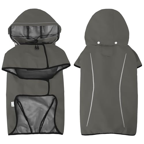 Mile High Life Dog Raincoat, Adjustable Waterproof Pet Rain Jacket, Reflective Hooded Poncho for Small Medium Large Dogs, Lightweight Breathable Pet Rain Coat (Dark Gray,S Chest 18"-22") - color: Gray, size: Small