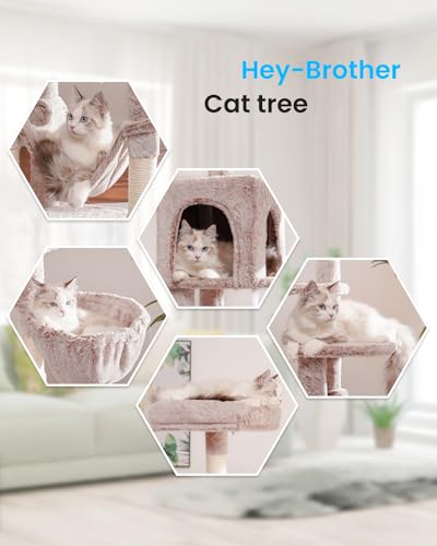 Hey-brother Cat Tree with Large Hammock, Multi-Level Cat Tower for Indoor Cats, Cat Condo with Sisal-Covered Scratching Posts and Top Perch, Muchroom MPJ050MU - color: Muchroom