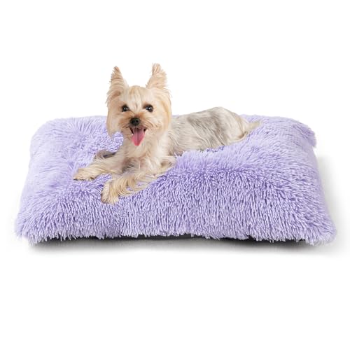 EHEYCIGA Fluffy Dog Crate Bed for Small Dogs, Plush Faux Fur Crate Pad, Calming Anti Anxiety Small Dog Bed, Washable Soft Warm Mat with Non-Slip Bottom, Purple - color: Purple, size: 23.6 x 17.5