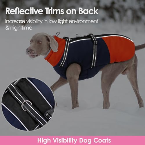 AOFITEE Dog Coat, Warm Dog Jacket with Harness Built-in, Waterproof Medium Dogs Cold Weather Coat with Zipper, Reflective Fleece Lined Pet Snow Jackets for Pug, Jack Russell, Boston Terrier, Blue M - color: Blue, size: Medium