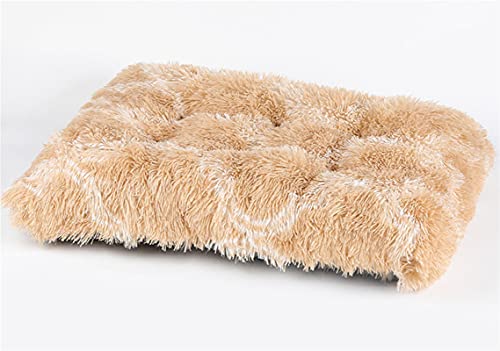 Long Plush Calming Pet Bed Cuddler Pet Bed for Dogs and Cats Fluffy Faux Fur Dog Bed with Anti Slip Bottom Machine Washable Pet Sleep Bed Crate Mat Geometric Brown M - color: Geometric Brown, size: M(25"x19"x4")