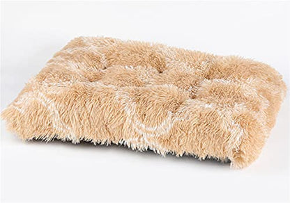 Long Plush Calming Pet Bed Cuddler Pet Bed for Dogs and Cats Fluffy Faux Fur Dog Bed with Anti Slip Bottom Machine Washable Pet Sleep Bed Crate Mat Geometric Brown M - color: Geometric Brown, size: M(25"x19"x4")