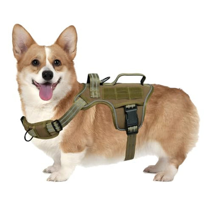Small Dog Harness, Heavy Duty Tactical No Pull Dog Harness, No Choke, Easy On and Off Pet Vest with Molle System, Adjustable Reflective Dog Vest with Breathable Padded for Walking Hiking Training - color: Khaki, size: S(Neck:16-22",Chest:20-28"),18-35 lbs