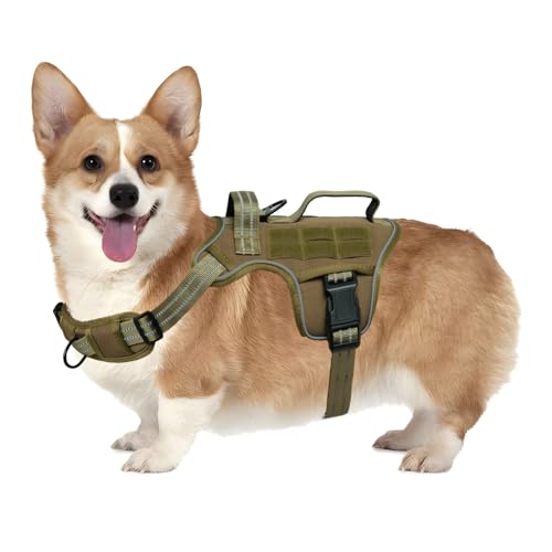 Small Dog Harness, Heavy Duty Tactical No Pull Dog Harness, No Choke, Easy On and Off Pet Vest with Molle System, Adjustable Reflective Dog Vest with Breathable Padded for Walking Hiking Training - color: Khaki, size: S(Neck:16-22",Chest:20-28"),18-35 lbs