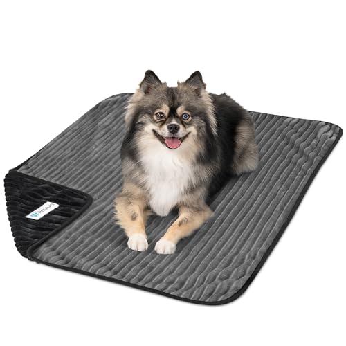 PetAmi Waterproof Dog Blanket, Leakproof Pet Blanket for Small Medium Large Dogs, Reversible Furniture Bed Sofa Couch Cover Protector, Plush Striped Pet Throw for Indoor Cat, 29x40 in, Black Grey - color: Black/Grey, size: Medium (29x40)