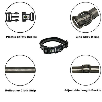 NIMBLE Dog Collar Waterproof Pet Collars Anti-Odor Durable Adjustable PVC & Polyester Soft with Reflective Cloth Stripe Basic Dog Collars S/M/L Sizes (Small (9.45”-14.17”inches), Black) - color: Black, size: Small (9.45”-14.17”inches)