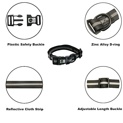 NIMBLE Dog Collar Waterproof Pet Collars Anti-Odor Durable Adjustable PVC & Polyester Soft with Reflective Cloth Stripe Basic Dog Collars S/M/L Sizes (Small (9.45”-14.17”inches), Black) - color: Black, size: Small (9.45”-14.17”inches)