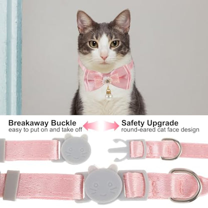 JJUNW Cat Collar Breakaway, Cat Collar with Pearl Pendant Quick Release Safe Buckle Pink Bowtie Adjustable Baby Kitten Collars Cute Cat Collar for Girl Cat (Style1)