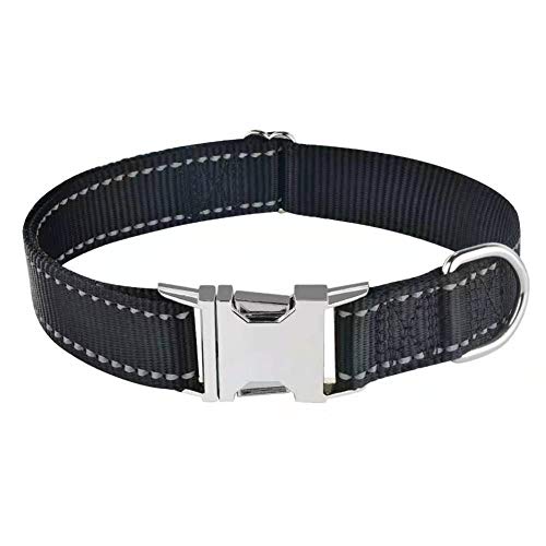 Love Dream Reflective Dog Collar with Metal Buckle, Adjustable Safety Nylon Dog Collars with Heavy Duty Quick Release Buckle for Small Medium Large Dogs, Pet Collar with ID Tag Ring - color: Black, size: Medium: Width 0.8",Neck 12.6"-19.6"