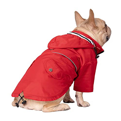 HDE Dog Raincoat Poncho Double Layer Zip Rain Jacket with Removable Hood, Leash Hole for Small to 3XL Dogs and Puppies Red - S - color: Red, size: Small