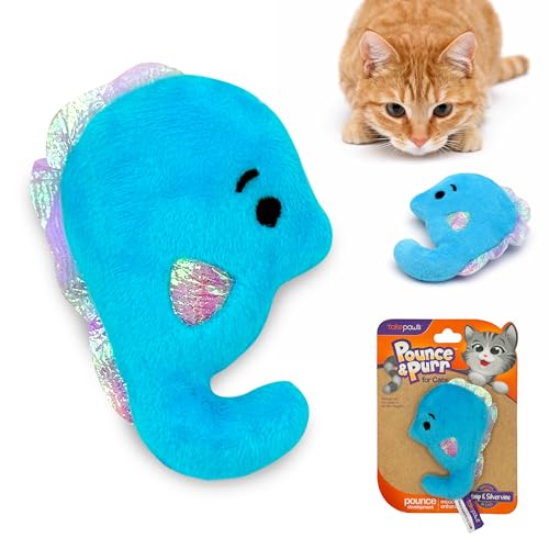 Pounce & Purr® Plush Cat Toys, Catnip & Silvervine Infused, Shiny Iridescent Accents, Interactive Play Toys for Cats & Kittens (Seahorse) - color: Seahorse