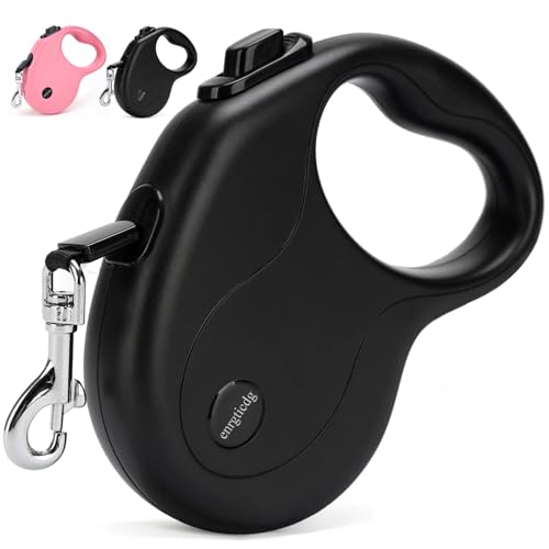 enrgticdg 16Ft Retractable Dog Leash,Light Weight Leash for Small to Medium Dogs/Cats Up to 50lbs,Stainless Steel Spring Strong Nylon Tape, Tangle Free, One-Handed Brake.(Black) - color: Black