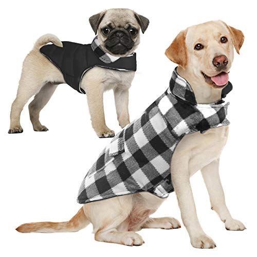 AOFITEE Dog Coat Plaid Dog Winter Coat for Large Dogs, Warm Dogs Jacket Christmas Sweater, Waterproof Pet Puffer Jacket, Reversible Pet Cold Weather Coats for Small Medium Large Pets, Black XL - color: Black, size: X-Large